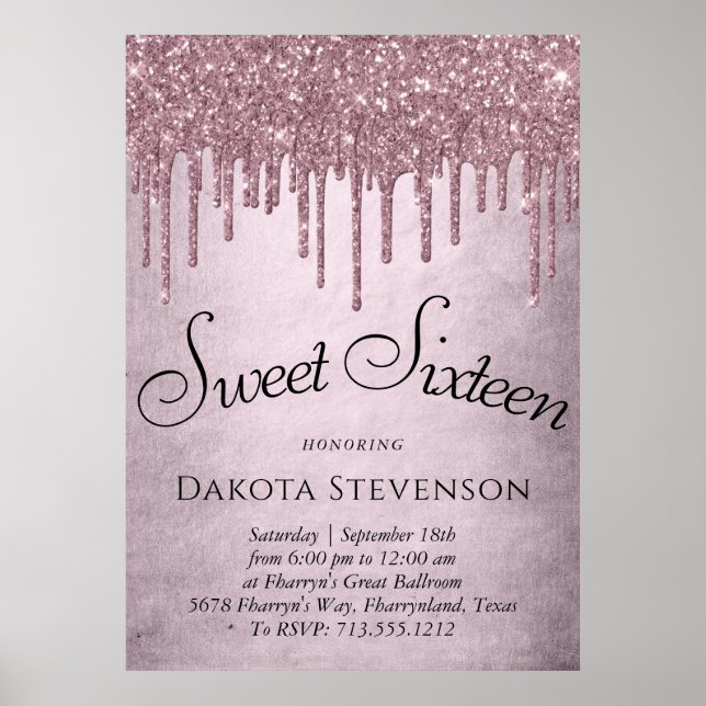 Drickning Girly Glitter | Dusty Mauve Rosa Sweet 1 Poster (Framsidan)