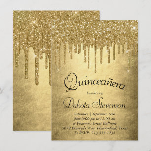 Drickning Guld Glitter Champagne Melt Quinceaner Inbjudningar