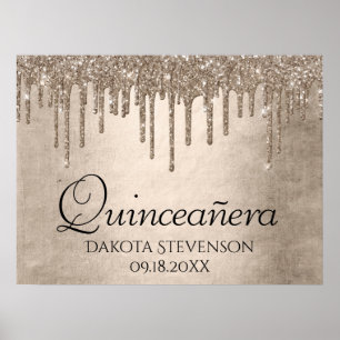 Drickning Guld Glitter   Champagne Melt Quinceaner Poster