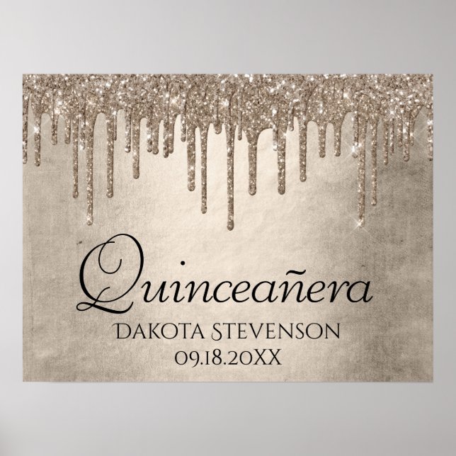 Drickning Guld Glitter | Champagne Melt Quinceaner Poster (Framsidan)