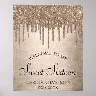 Drickning Guld Glitter Champagne Sweet sixteen Poster