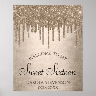 Drickning Guld Glitter | Champagne Sweet sixteen Poster