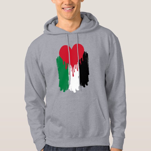 Drickning Heart Palestinian Flagga Hoodie - Grunge (Framsida)