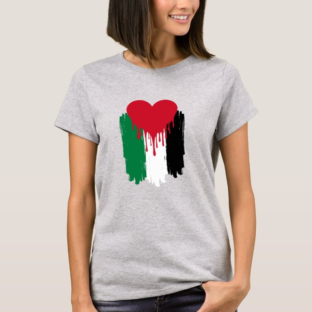 Drickning Heart Palestinian Flagga T-Shirt (Framsida)