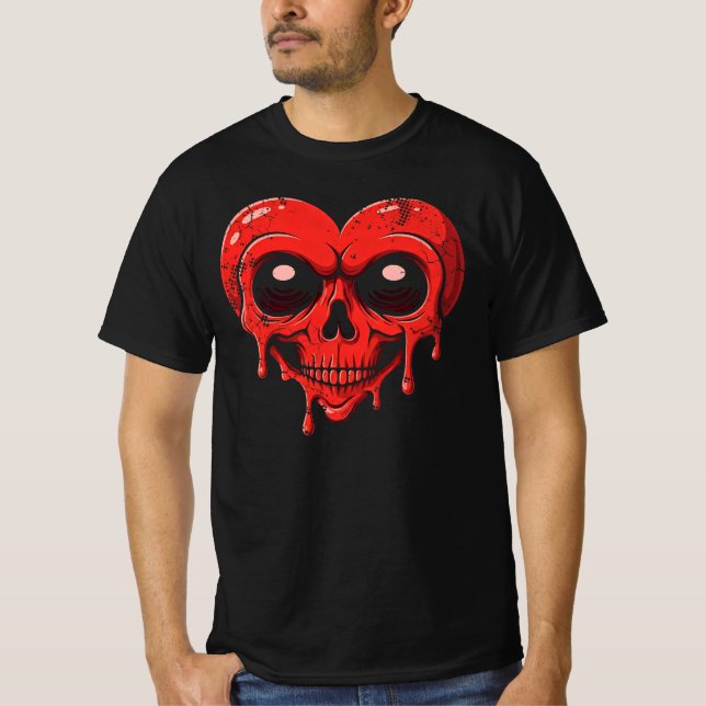 Drickning Heart Skull - Gothic Valentines Day Art T Shirt (Framsida)