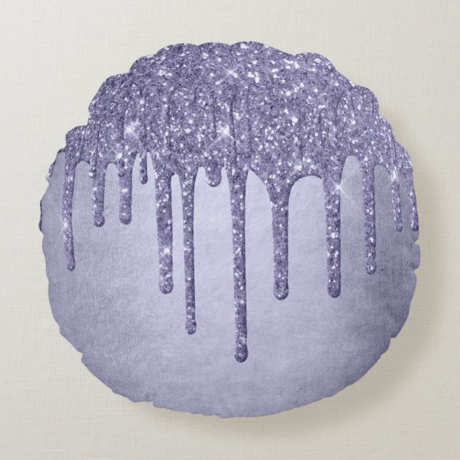 Drickning Lila Glitter | Chic Lavender Icing Pour Rund Kudde (Framsidan)