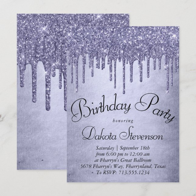 Drickning Lila Glitter | Lavender Icing Birthday Inbjudningar (Fram/baksida)