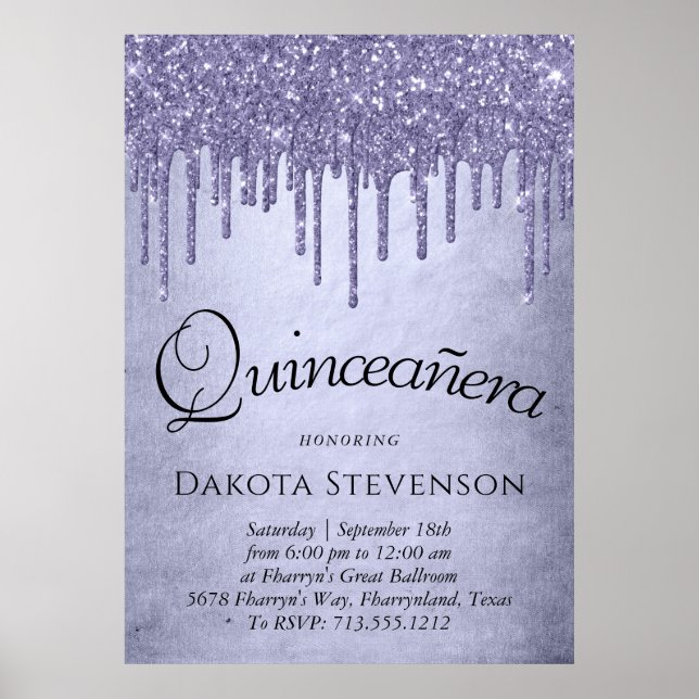 Drickning Lila Glitter | Lavender Quinceanera Poster (Framsidan)