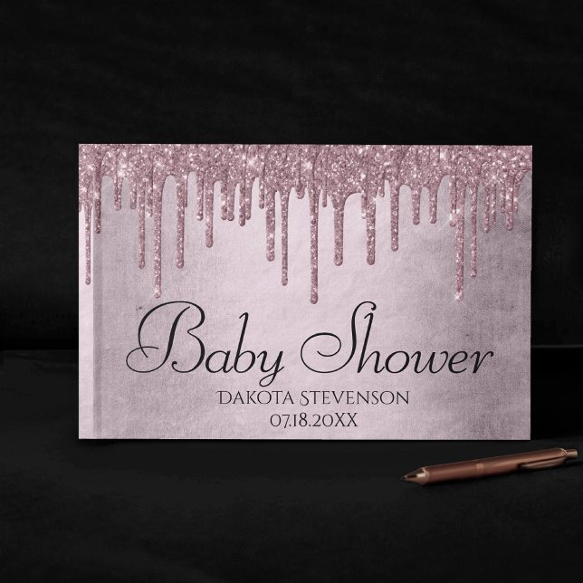 Drickning Mauve Glitter | Dusty Rosa Baby Shower Gästböcker (Skapare uppladdad)