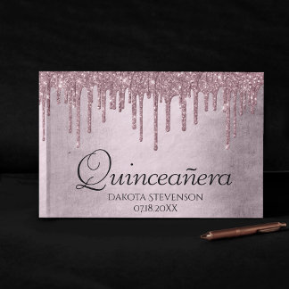 Drickning Mauve Glitter | Dusty Rosa Quinceanera Gästböcker