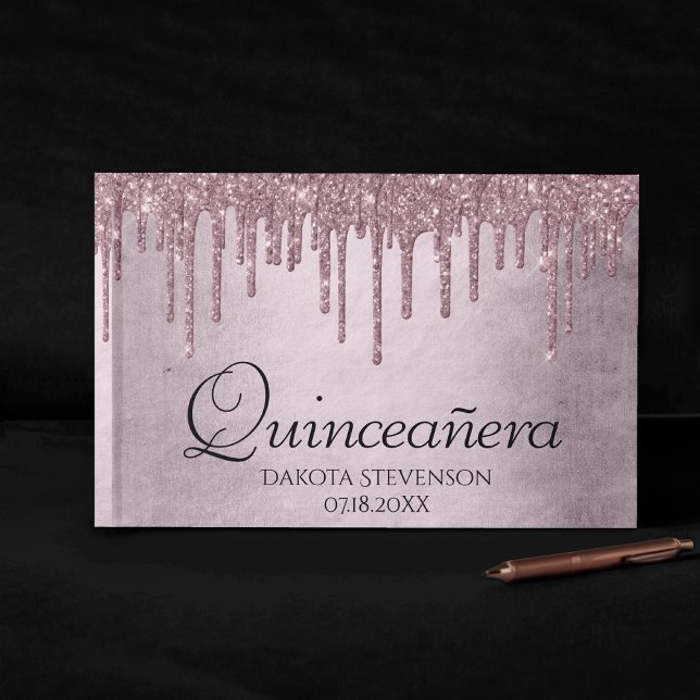Drickning Mauve Glitter | Dusty Rosa Quinceanera Gästböcker (Skapare uppladdad)