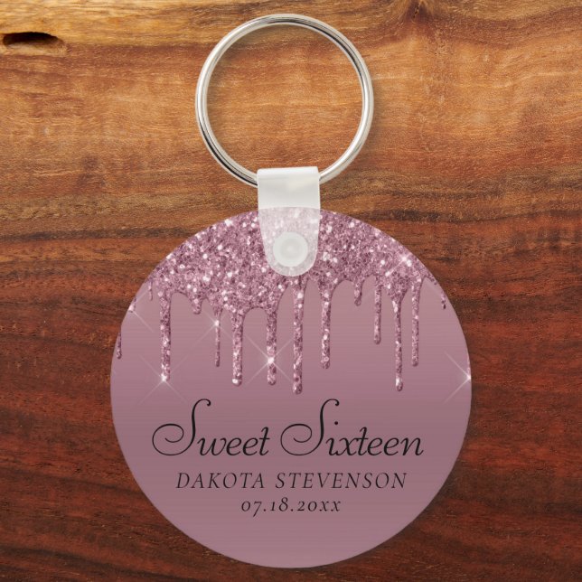 Drickning Mauve Glitter | Dusty Rosa Sweet sixteen Nyckelring (Framsida)