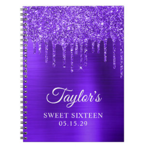 Drickning Violet Lila Glitter Glam Sweet 16 Anteckningsbok