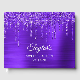 Drickning Violet Lila Glitter Glam Sweet 16 Gästböcker