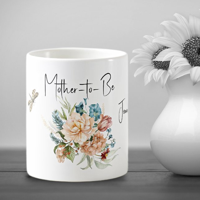 Drickse Muggen Blivande Mamma Blåa Bukettaccenter Kaffemugg (Skapare uppladdad)