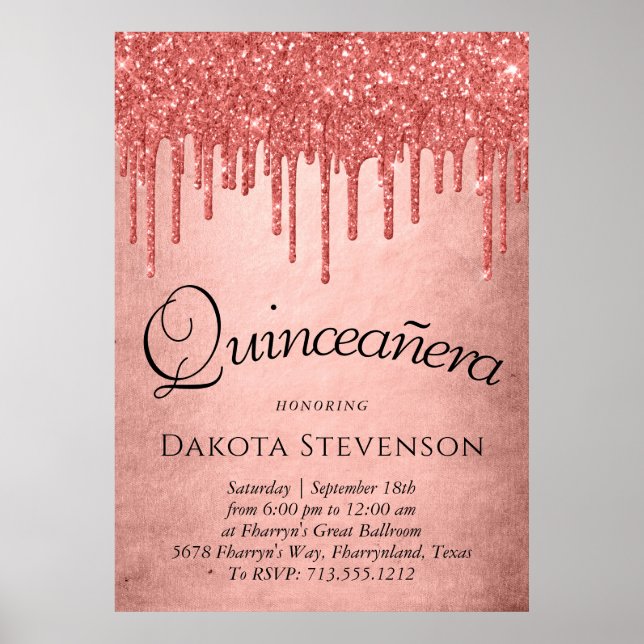 Drickskoral Glitter | Drizzle Melt Quinceanera Poster (Framsidan)