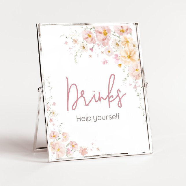 Drickssign för Wildflower Baby in Bloom -tema för  Poster (Baby in Bloom Baby Shower Drinks Sign)