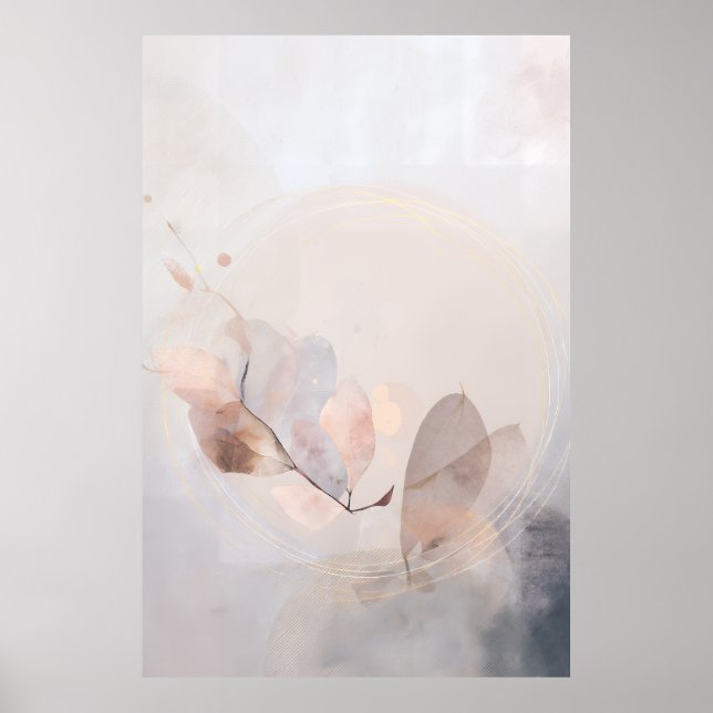 Dried Eucalyptus Leaves Gold Circle Minimal Art Poster (Framsidan)