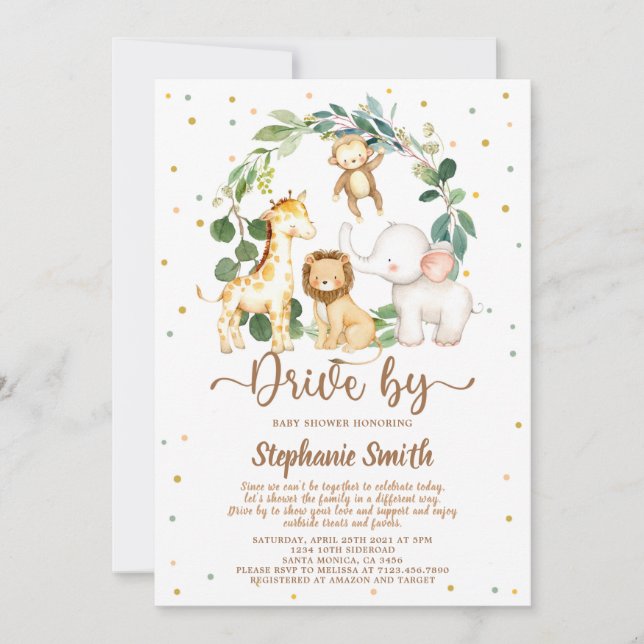 Drift av Safari Jungle Boy Babyskor Inbjudningar (Framsida)