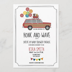 Drift av Thru Baby Shower Wood SUV Wagon Primära L Inbjudningar