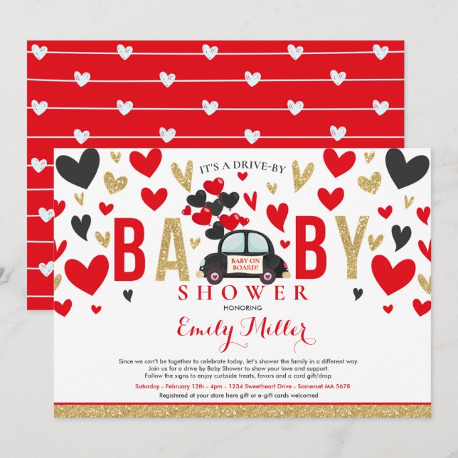Drift av Valentine Babyskons älskling Red Guld Inbjudningar (Fram/baksida)