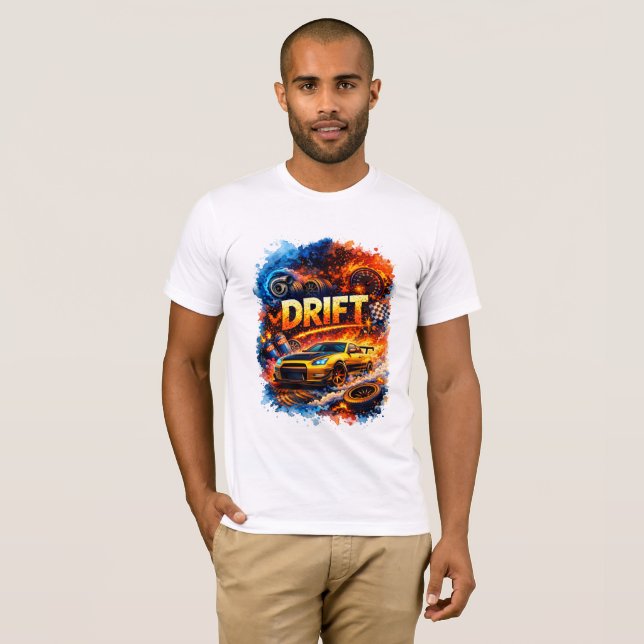 Drift King – High Speed Racing Car Fire Art Design T Shirt (Hel framsida)