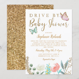 Drift med Butterfly Guld Baby Shower Inbjudningar