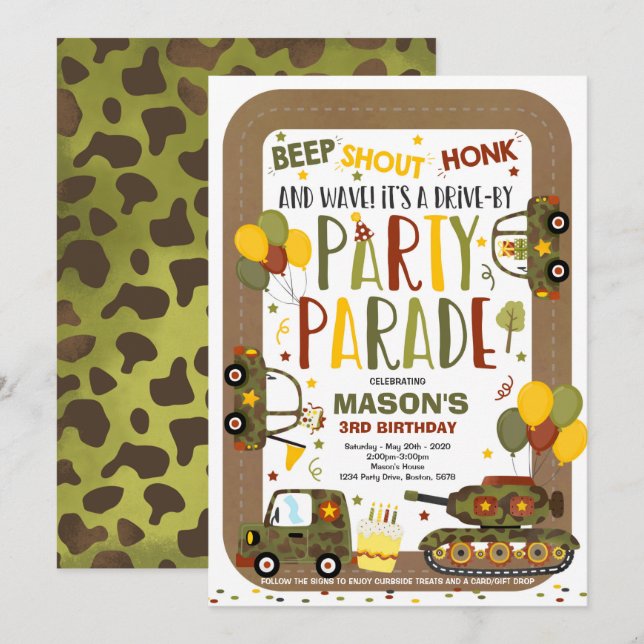 Drift med fjoldags Parad inbjudande arméns tankfar Inbjudningar (Fram/baksida)