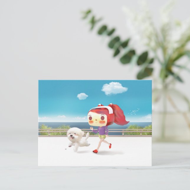 Drift med Hund vid havet Meddelande Vykort (Stående Fram)