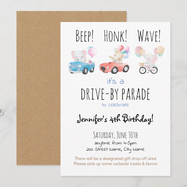 Drift vid Birthday Parad Inbjudningar (Fram/baksida)