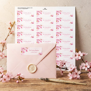 Driftande Rosa Kronblad Romantisk Botanisk Returadress Etikett