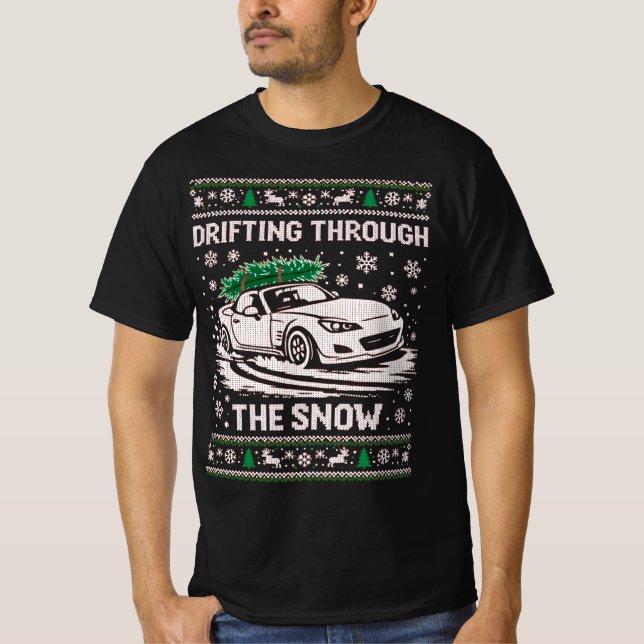 Driftar Genom Snön Fula Jul Xmas Fult T Shirt (Framsida)