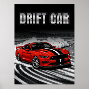 Driftbil Röd Muskel Poster