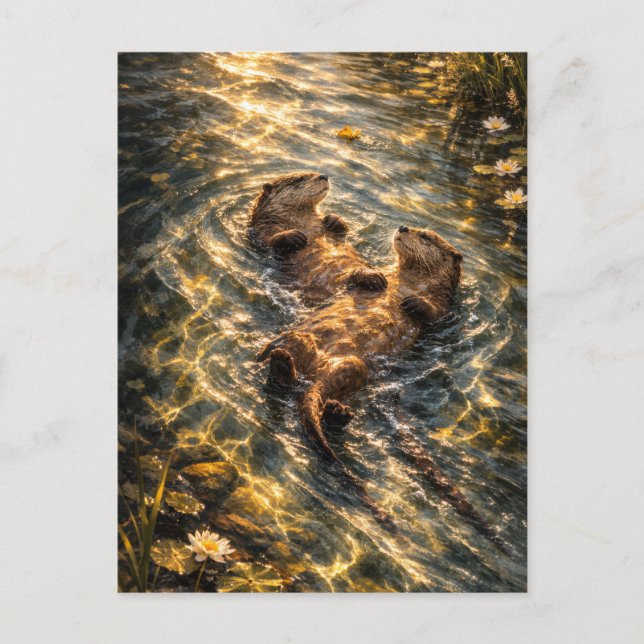 Drifting Together | River Otter Art | Postcard Vykort (Framsida)