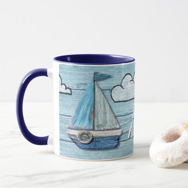 Driftträsblad Yacht 2 ton kaffe mugg. Mugg (Med munk)
