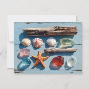 Driftved Seashells Starfish and Sea Glass Vykort