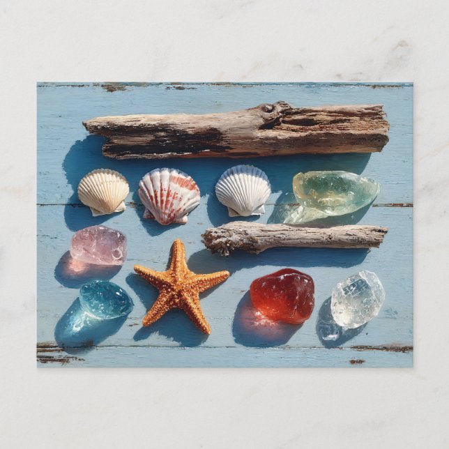 Driftved Seashells Starfish and Sea Glass Vykort (Framsida)