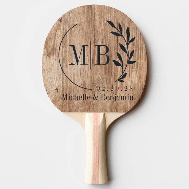 Driftwood Boards Löv Bröllops Monogram Pingisracket (Baksidan)