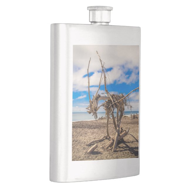 Driftwood-grafik på Hokitika Beach, Nya Zeeland Fickplunta (Höger)