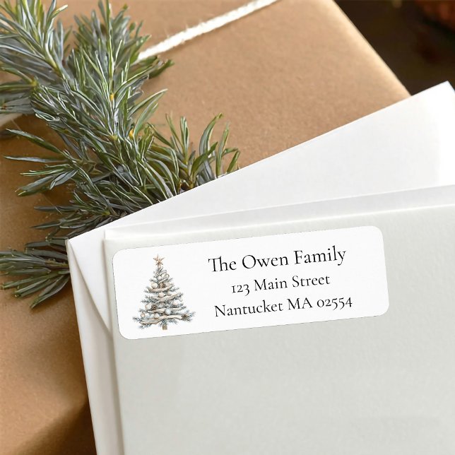 Driftwood Kustlig Julgran Returadress  Etikett (Coastal Christmas Tree return address label)