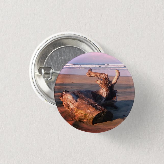 Driftwood Log Costa Rica Beach Photo Pinback Pin Knapp (Framsida & baksida)