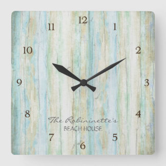 Driftwood Ocean Beach House Coastal Seashoredriftw Fyrkantig Klocka