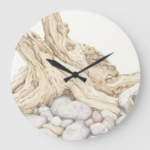 Driftwood & småsten i färgat ritar väggen tar t stor klocka