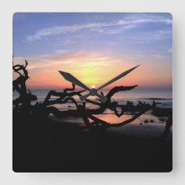 Driftwood Sunrise wall clock Fyrkantig Klocka