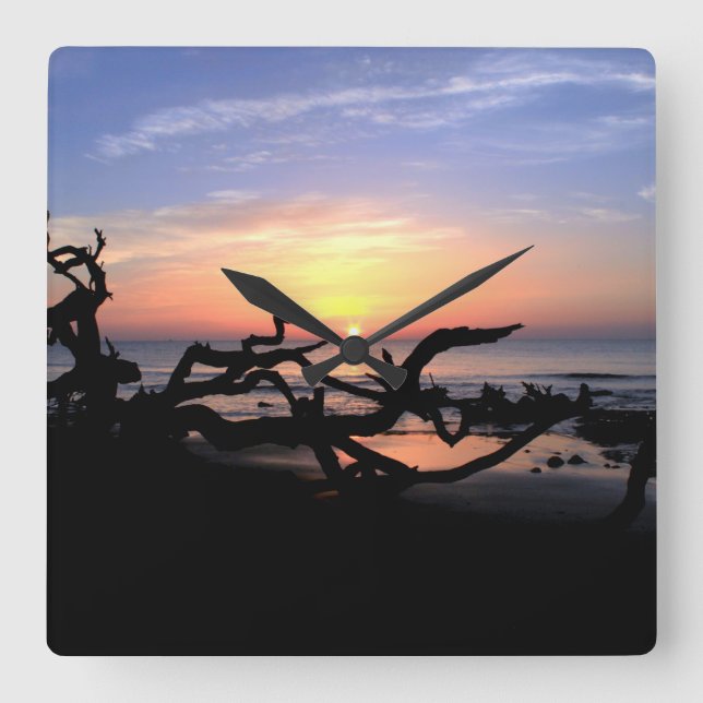 Driftwood Sunrise wall clock Fyrkantig Klocka (Framsida)