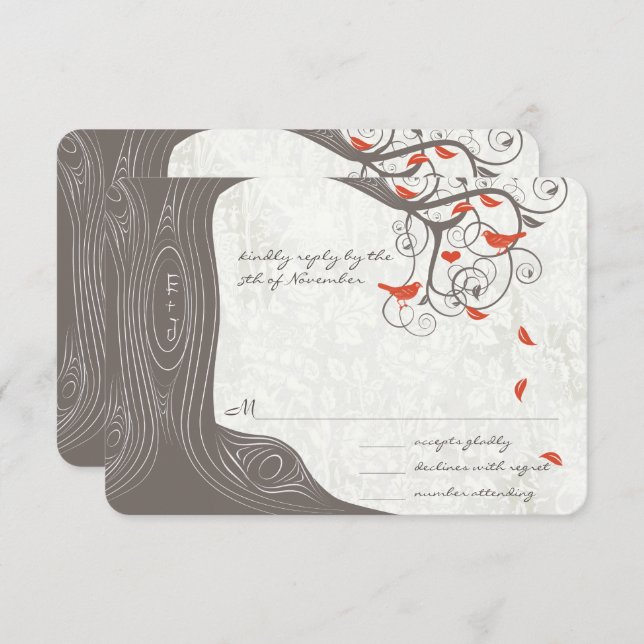 Driftwood Träd Korall Kärleksfåglar Bröllopsinbjud Inbjudningar (Fram/baksida)