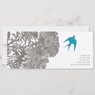 Driftwood Vintage Flower och Aqua Bird Bröllop Inbjudningar