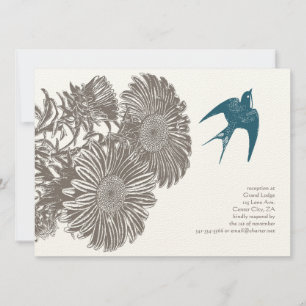 Driftwood Vintage Flower och Teal Bird Bröllop Inbjudningar