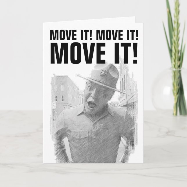 DRILL SERGEANT PENCIL SKETCH FUNNY BIRTHDAY CARD KORT (Framsida)