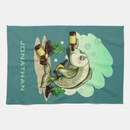 Drinering av egen namnhandshandduk för fisk kökshandduk